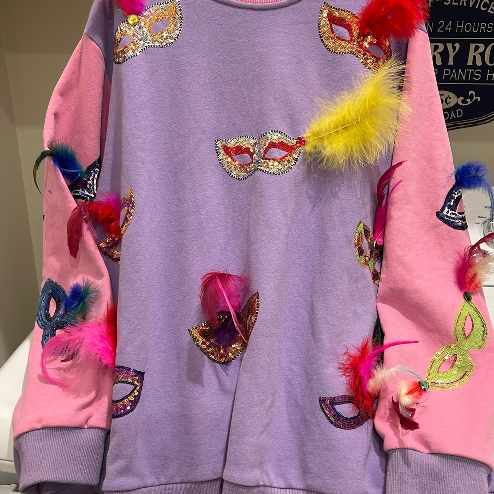 Mardi Gras Queen of Sparkles Colorful Mask and Feather Sweatshirt